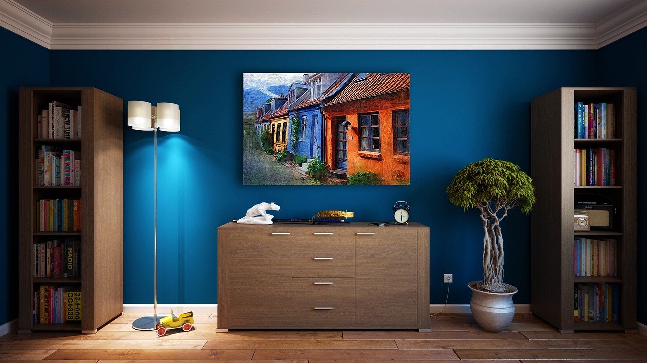 wall, furniture, design, apartment, room, painting, bookcases, bookshelves, indoors, interior design, decoration, interior decoration, wall, wall, furniture, room, room, room, room, room, painting, in